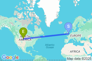 Map of the flight from London Stansted to Rapid City