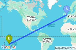 Map of the flight from London Stansted to Avarua