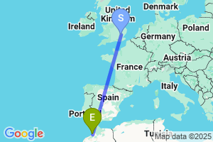 Map of the flight from London Stansted to Rabat