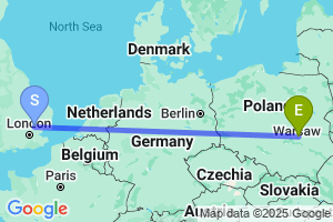 Map of the flight from London Stansted to Radom