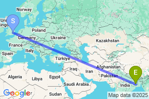 Map of the flight from London Stansted to Durgapur