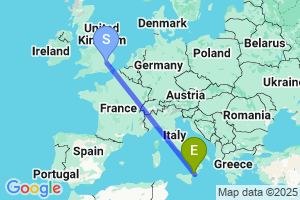 Map of the flight from London Stansted to Reggio Calabria