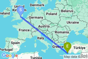 Map of the flight from London Stansted to Rhodes