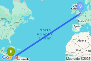 Map of the flight from London Stansted to Río Hato