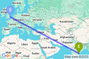 Map of the flight from London Stansted to Rajahmundry