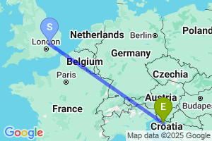 Map of the flight from London Stansted to Rijeka