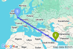 Map of the flight from London Stansted to Ras al Khaimah