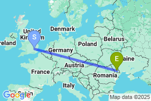 Map of the flight from London Stansted to Chisinau