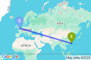 Map of the flight from London Stansted to T'ai-chung-shih