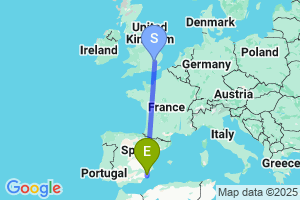 Map of the flight from London Stansted to Region de Murcia International