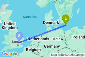 Map of the flight from London Stansted to Ronne Bornholm