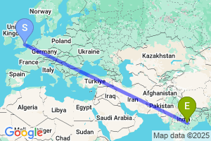 Map of the flight from London Stansted to Raipur