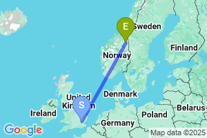 Map of the flight from London Stansted to Roros