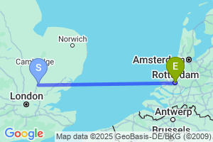 Map of the flight from London Stansted to Rotterdam