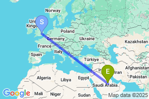 Map of the flight from London Stansted to Riyadh