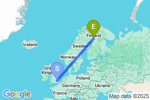 Map of the flight from London Stansted to Rovaniemi