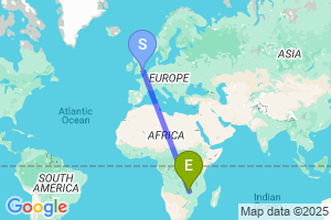 Map of the flight from London Stansted to Jeki