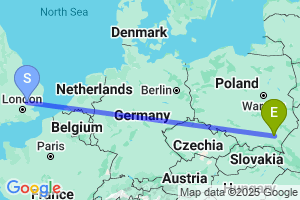 Map of the flight from London Stansted to Rzeszow