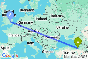 Map of the flight from London Stansted to Rize