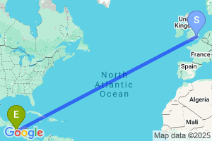 Map of the flight from London Stansted to San Salvador
