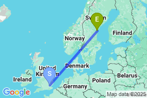 Map of the flight from London Stansted to Sundsvall