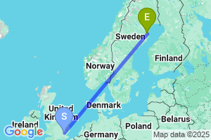 Map of the flight from London Stansted to Skelleftea