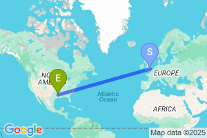 Map of the flight from London Stansted to Shreveport