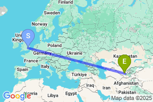 Map of the flight from London Stansted to Samarkand