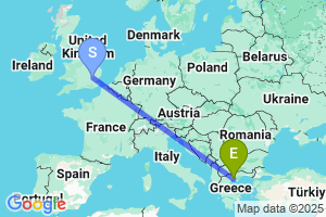 Map of the flight from London Stansted to Thessaloniki