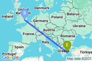 Map of the flight from London Stansted to Skiros