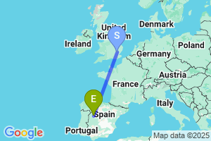 Map of the flight from London Stansted to Salamanca