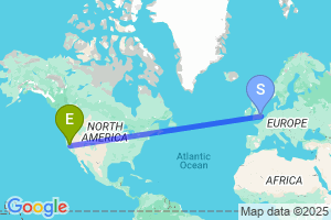 Map of the flight from London Stansted to Sacramento International