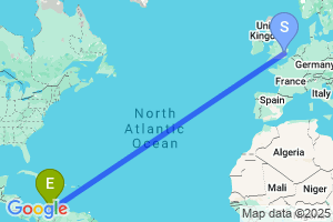 Map of the flight from London Stansted to Santa Marta