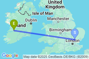 Map of the flight from London Stansted to Shannon