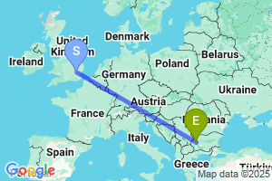 Map of the flight from London Stansted to Sofia