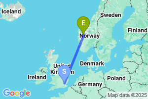 Map of the flight from London Stansted to Sogndal Haukasen