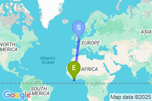 Map of the flight from London Stansted to San Pedro