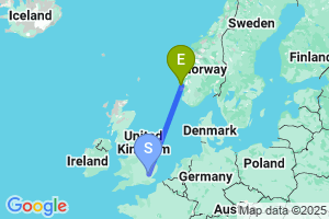 Map of the flight from London Stansted to Stord