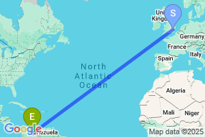 Map of the flight from London Stansted to Santo Domingo