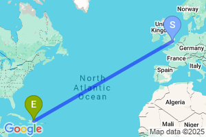 Map of the flight from London Stansted to Santiago