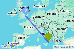 Map of the flight from London Stansted to Lamezia Terme