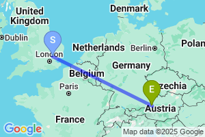 Map of the flight from London Stansted to Salzburg