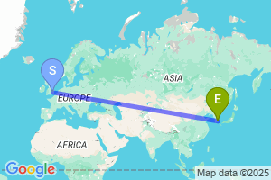 Map of the flight from London Stansted to Daegu