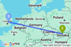 Map of the flight from London Stansted to Poprad