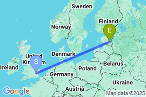 Map of the flight from London Stansted to Tartu