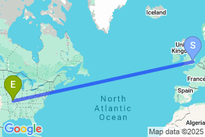 Map of the flight from London Stansted to Fort Leonard Wood
