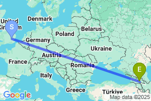 Map of the flight from London Stansted to Tbilisi