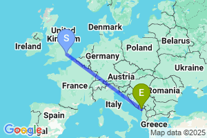 Map of the flight from London Stansted to Podgorica