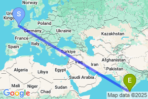 Map of the flight from London Stansted to Tirupati