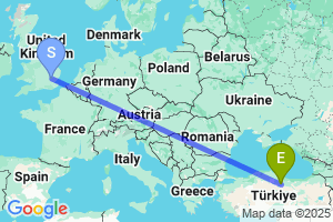 Map of the flight from London Stansted to Tokat